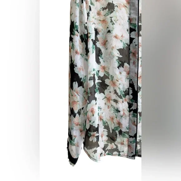 Liz Claiborne Plus Size 14W 0X Sheer Floral Long Sleeve Button Down Career Top - Picture 8 of 9